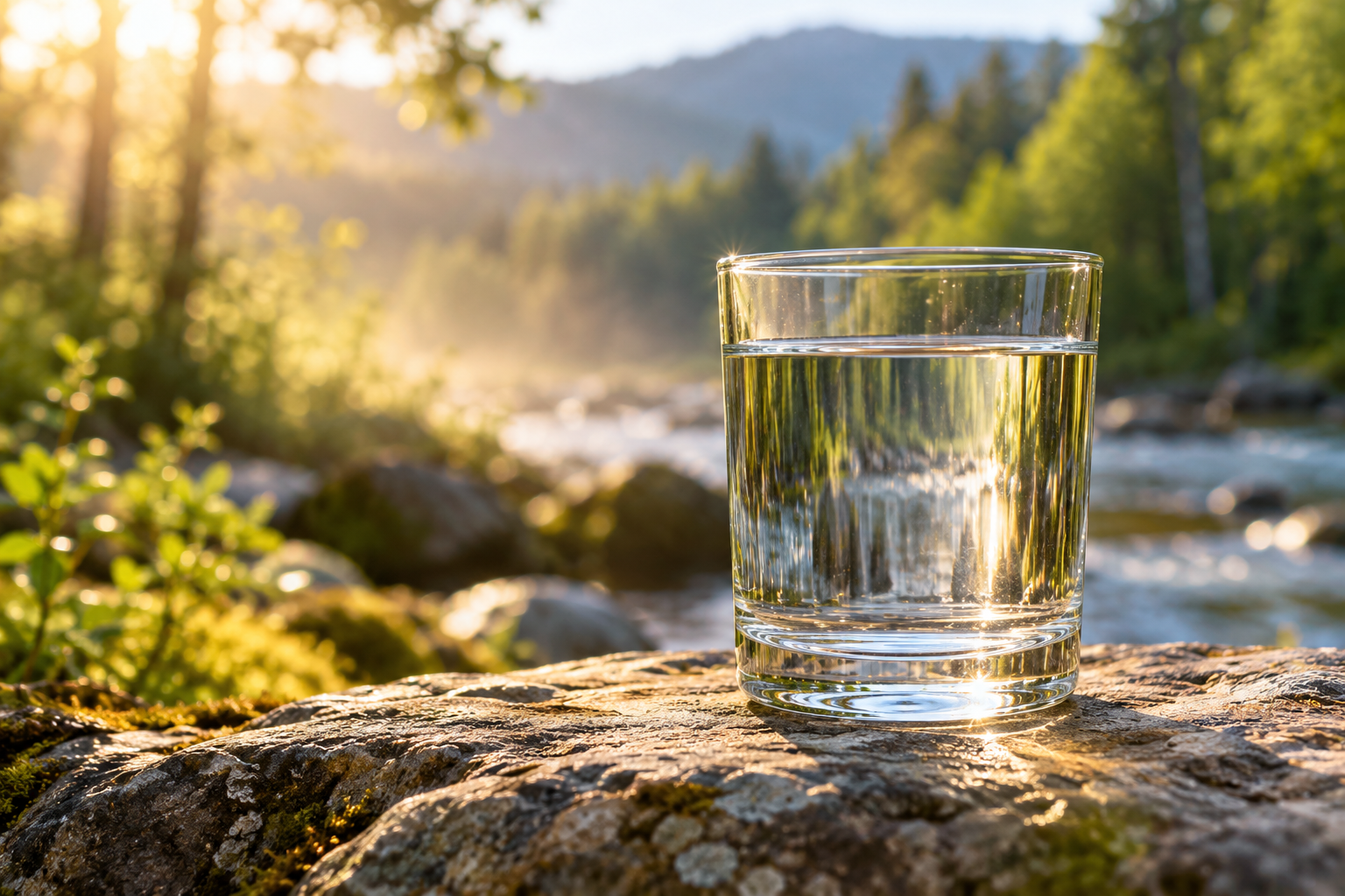 Wasserglas in natürlichem Sonnenlicht